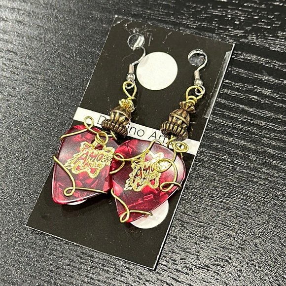 Amoeba Music Jewelry - Amoeba Music Red and Gold Guitar Pick Earrings
